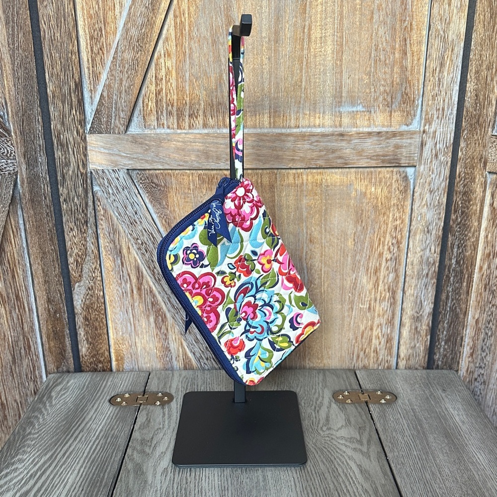 Vera Bradley Hope Garden Wallet Zip Around Wristlet Strap Retired Navy Blue Pink